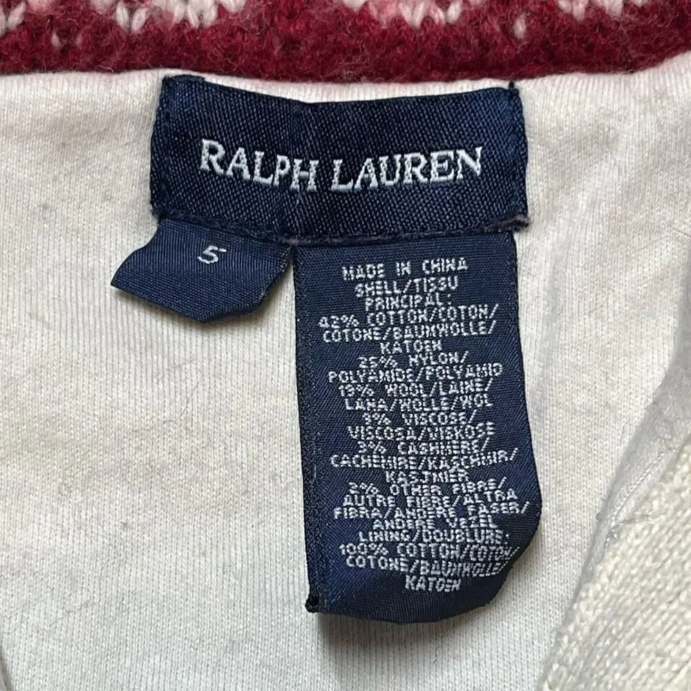 Ralph Lauren Boys 4/5 Fair Isle Ski Sweater Cotton Wool Full Zip Nordic Jacket